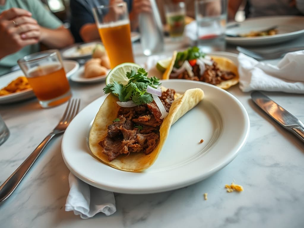 Tacos de carne y chilaquiles